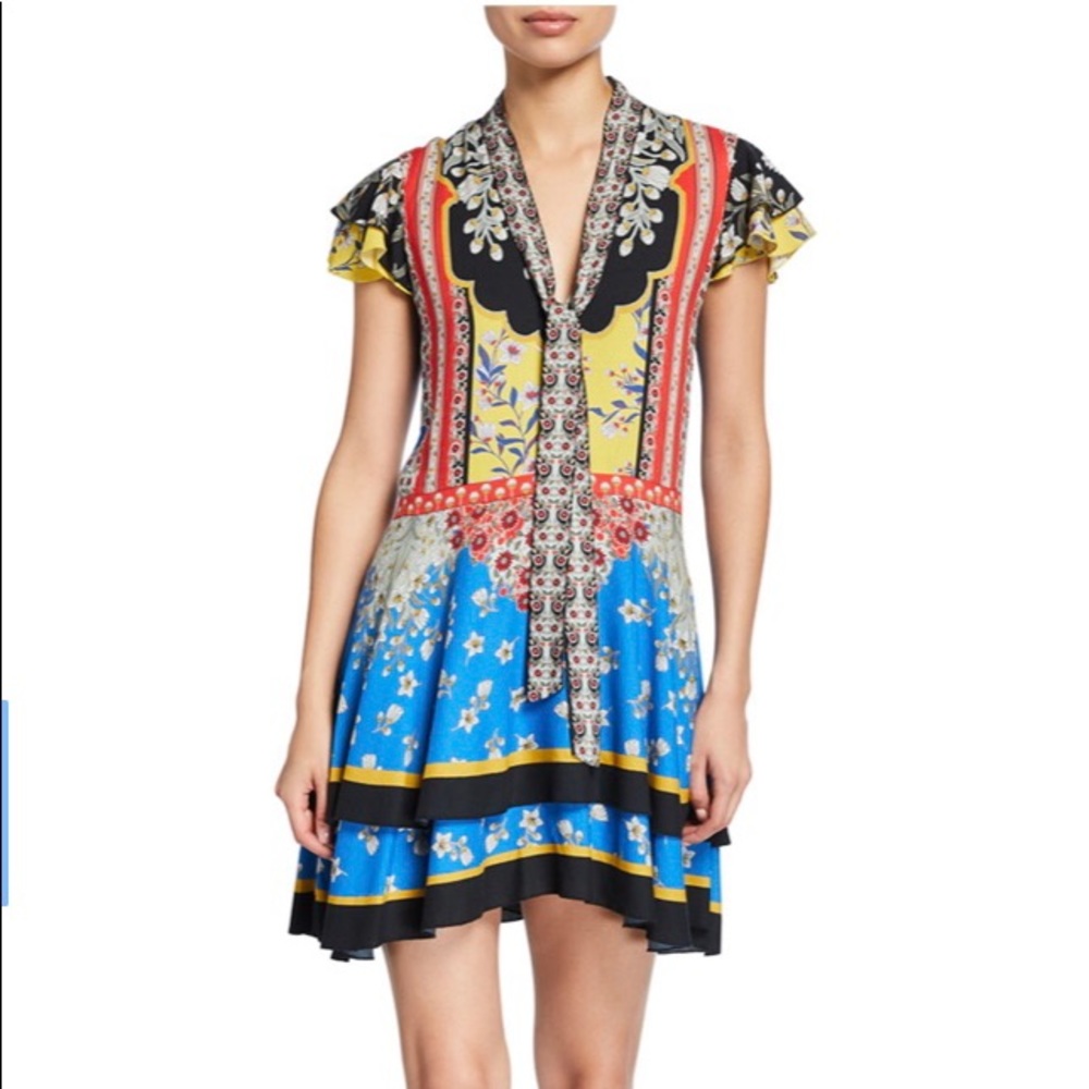 Alice + Olivia Moore Floral Tie-Neck Layered Tunic